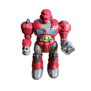Hap-P-Kid Red Robot Action Figure 2004 Articulated Mecha Toy with Rolling Wheels